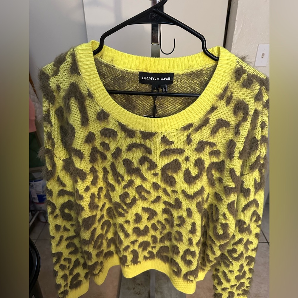 DKNY Yellow and Brown Leopard Print Sweater